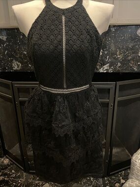 Heartloom Black Lace Halter Mini Dress